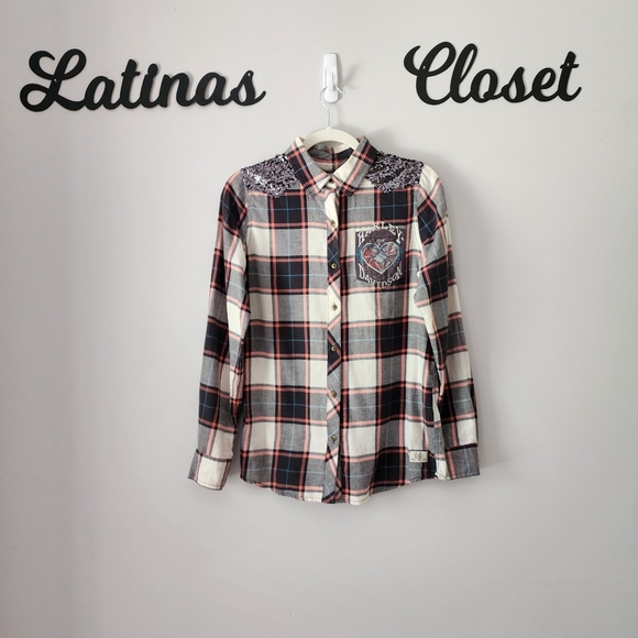 Harley Davidson Sequins Plaid Flannel‎ Long Sleeve Shirt Size Medium - Picture 2 of 12